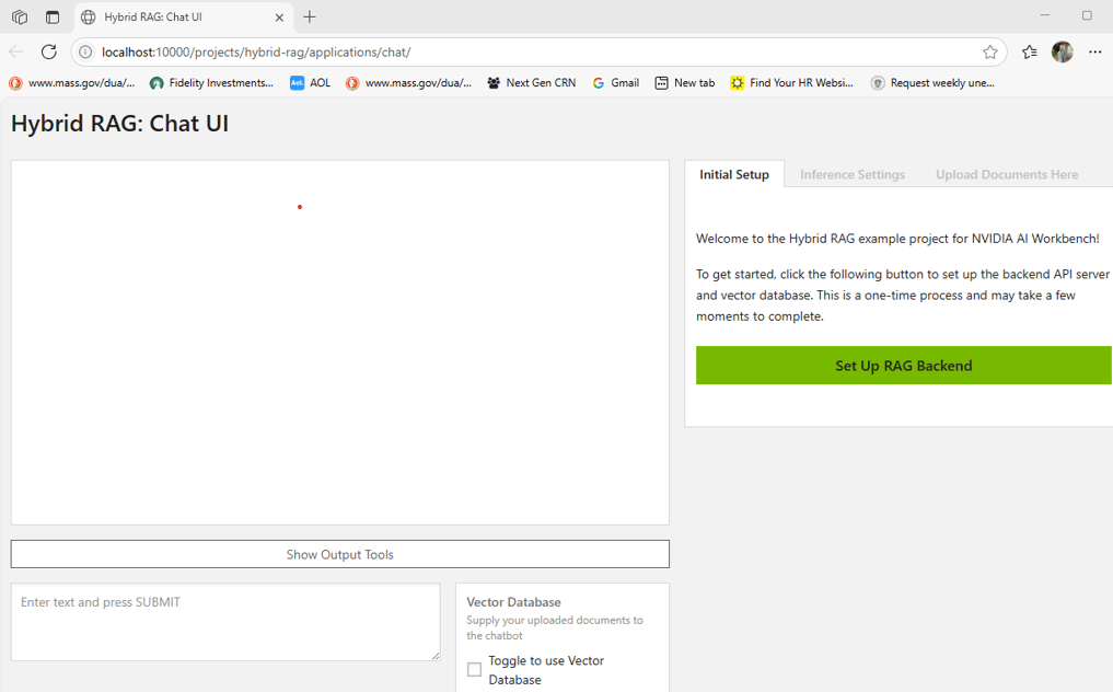 Figure 2 - NVIDIA AI Workbench Chat Application Home Page